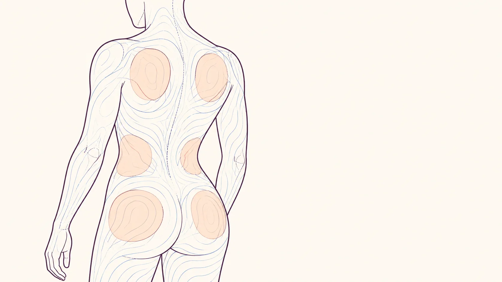 Anatomical illustration of a torso from behind with treatment zones highlighted